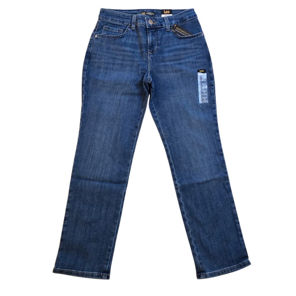 Lee Petite Short Relaxed Straight Leg Jeans Size 4SP Dark Stretch Denim New